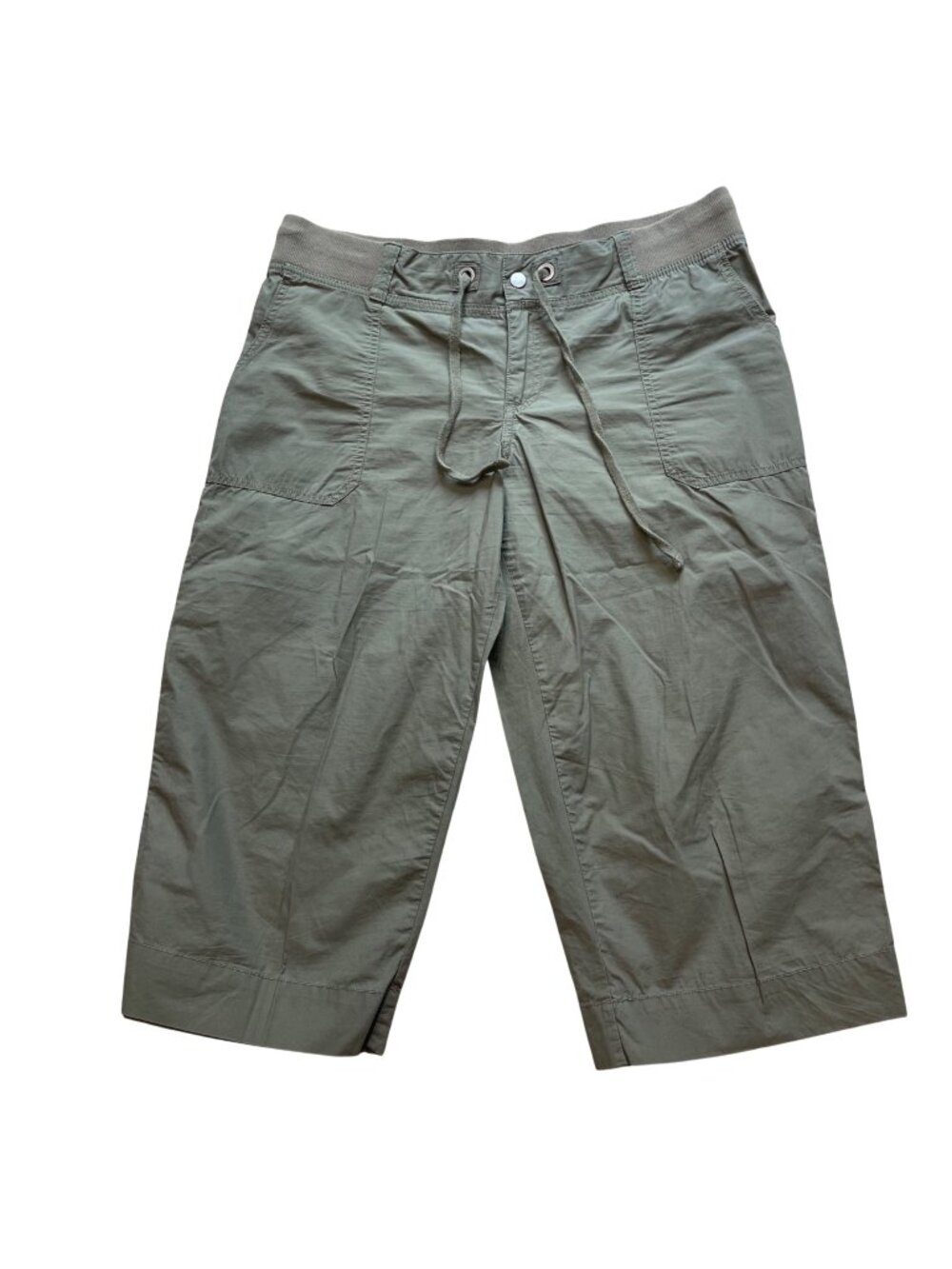 Merona Capris Women's Med Cotton Lightweight Elastic Waist Green Snap Closure‎